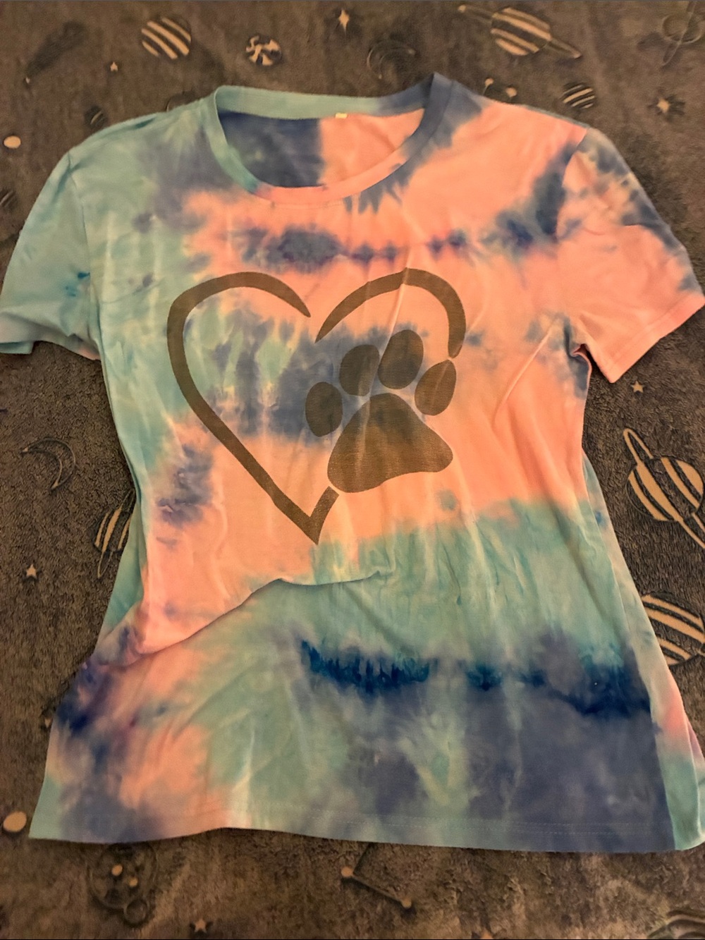 Tie-Dye Paw Heart Short Sleeve Dog Tee - Blue & Pink